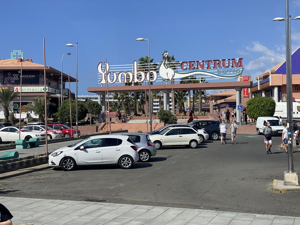 Front of the Yumbo Centrum shopping mall at the Avenida de España street, viewed from the bus to the Palmitos Park
