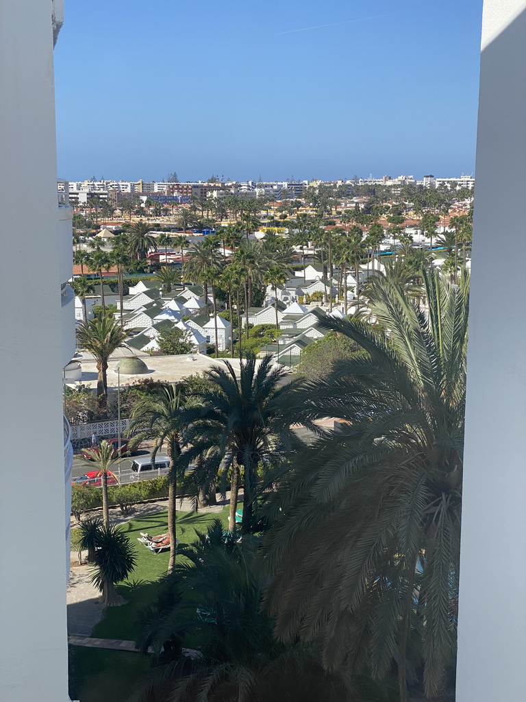 The Parque del Paraíso 2 hotel and the southwest side of the town, viewed from the seventh floor of the Abora Buenaventura by Lopesan hotel