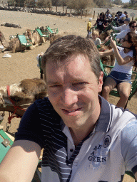 Tim on his Dromedary at the starting point of the Camel Safari