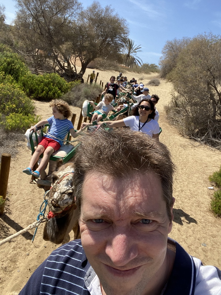 Tim on his Dromedary at the Maspalomas Dunes, during the Camel Safari