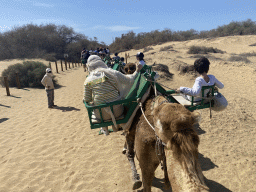 Tim, Miaomiao and Max on their Dromedaries at the Maspalomas Dunes, during the Camel Safari