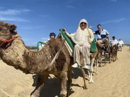 Tim, Miaomiao and Max on their Dromedaries at the Maspalomas Dunes, during the Camel Safari