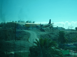 Airplane at the Aeródromo de El Berriel airport, viewed from the bus to Las Palmas at the GC-500 road
