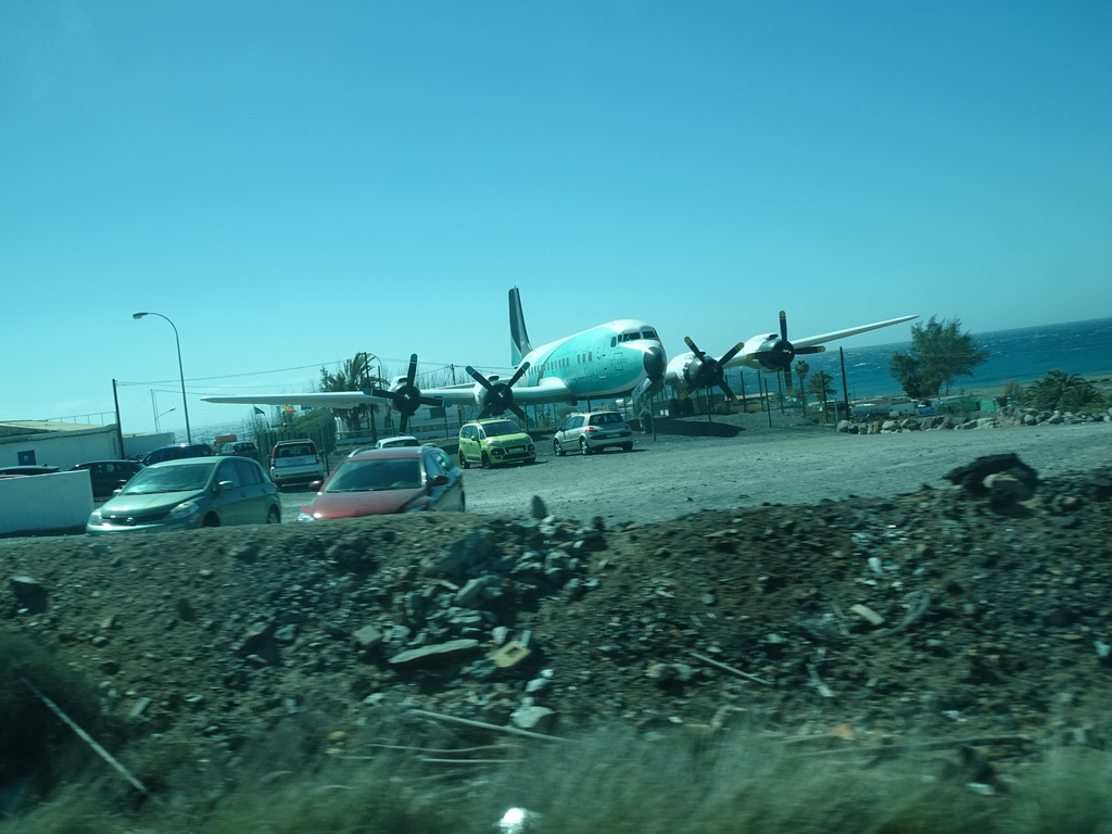 Airplane at the Aeródromo de El Berriel airport, viewed from the bus to Las Palmas at the GC-500 road