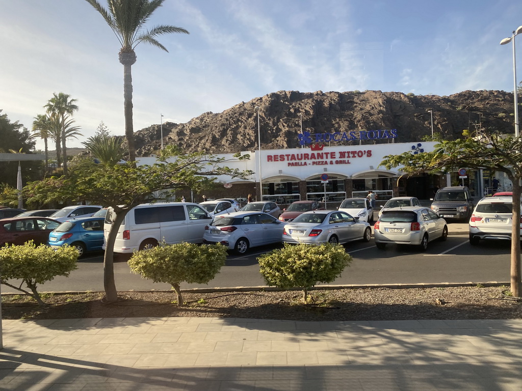 Front of the Rocas Rojas restaurant at the Calle las Pitas street, viewed from the bus from Las Palmas at the GC-500 road