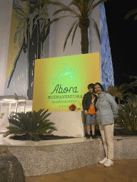 Miaomiao and Max in front of the Abora Buenaventura by Lopesan hotel at the Plaza Ansite square, by night