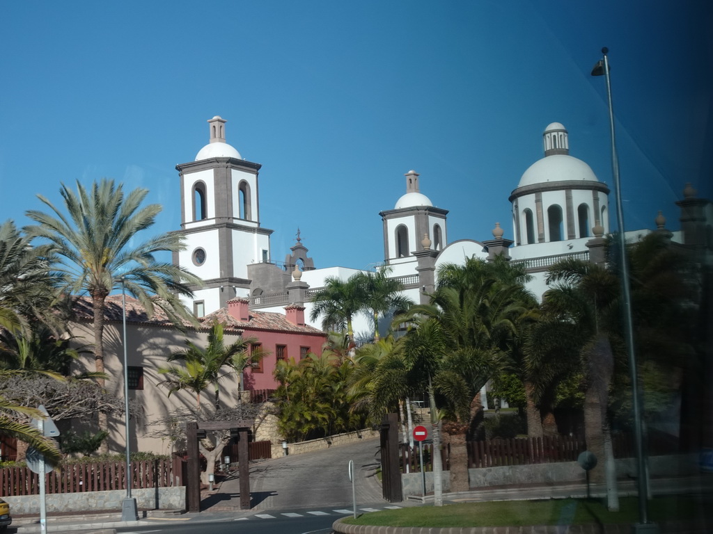 The Lopesan Villa del Conde Resort at the Calle Mar Mediterráneo street, viewed from the tour bus to Puerto Rico