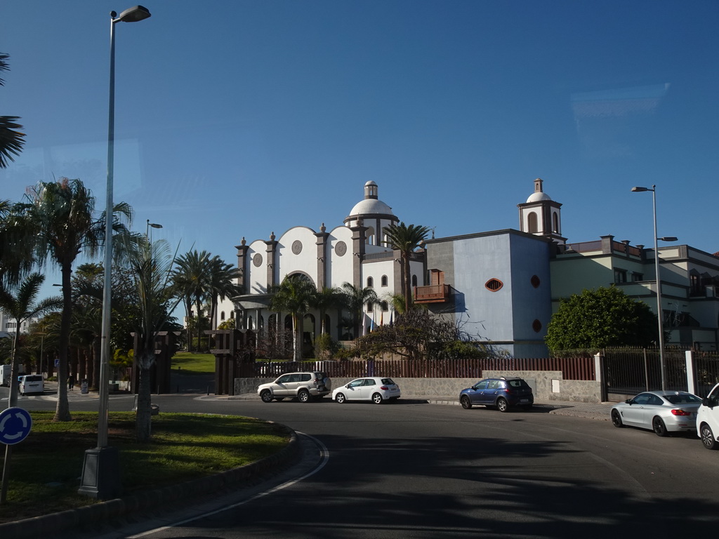 The Lopesan Villa del Conde Resort at the Calle Mar Mediterráneo street, viewed from the tour bus to Puerto Rico