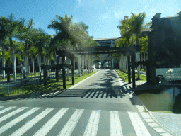 Front of the Lopesan Costa Meloneras Resort at the Calle Mar Mediterráneo street, Spa & Casino, viewed from the tour bus from Puerto Rico