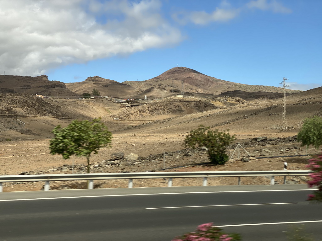 The town of Berriel, viewed from the shuttle bus to the Gran Canaria Airport on the GC-1 road