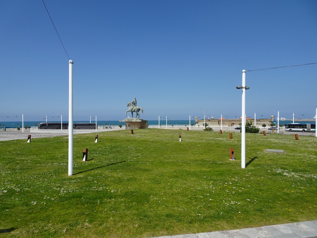 The Praça de Gonçalves Zarco square with the Equestrian Statue of Don João VI, viewed from the sightseeing bus