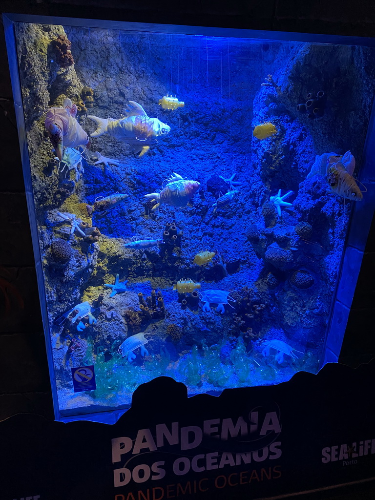 Fishes made of facial masks at the Sea Life Porto