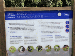 Information on dogs circulation rules at the Parque da Cidade do Porto park