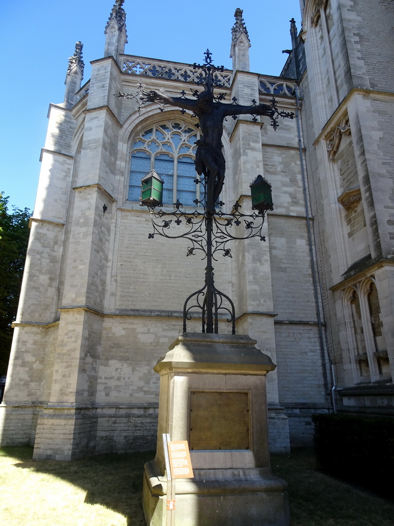 Christ statue at the northwest side of St. Rumbold`s Cathedral at the Sint-Romboutskerkhof square