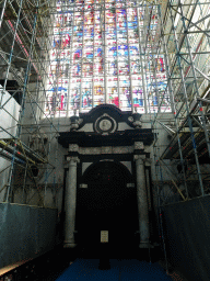 Door and stained glass windows at the south transept of St. Rumbold`s Cathedral, under renovation
