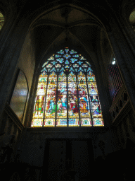 Stained glass windows at the south side of the ambulatory of St. Rumbold`s Cathedral
