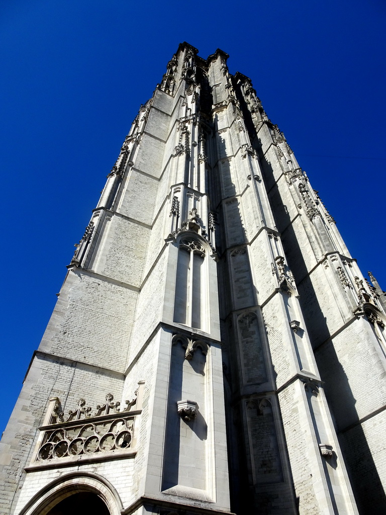 The tower of St. Rumbold`s Cathedral, viewed from the Onder-Den-Toren street