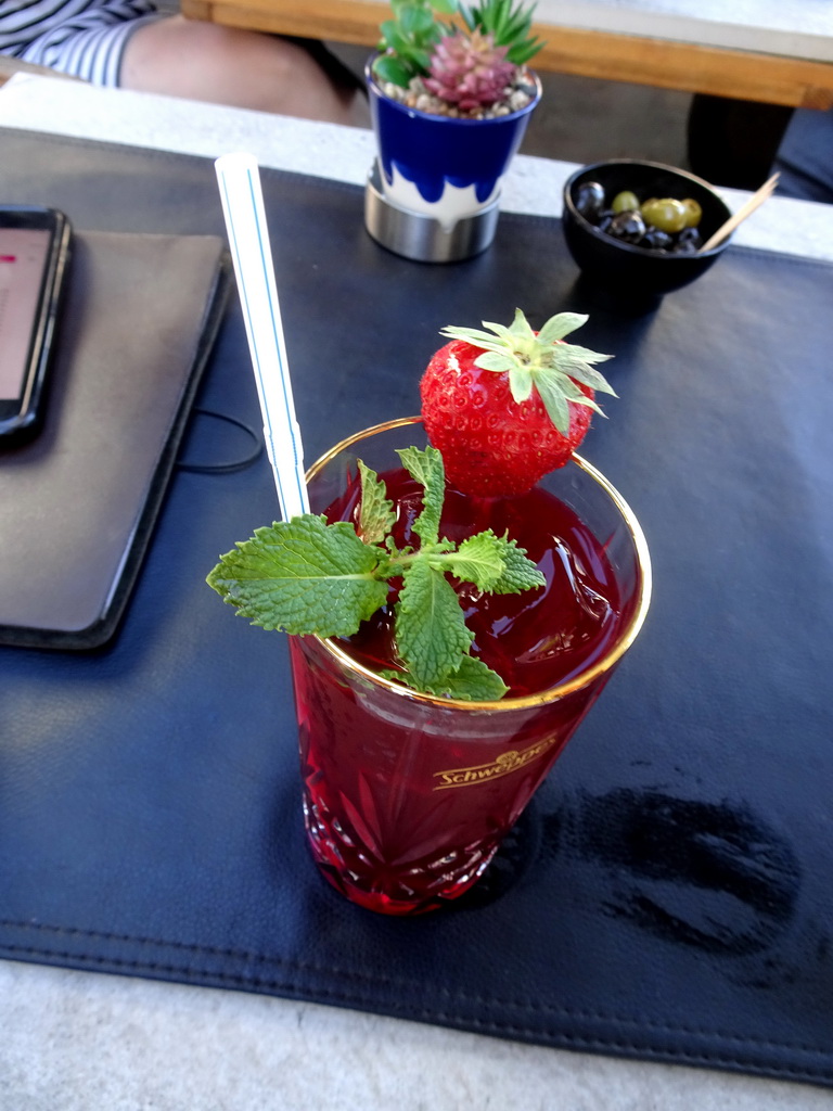 Strawberry drink at the terrace of the Café Belge at the Grote Markt square