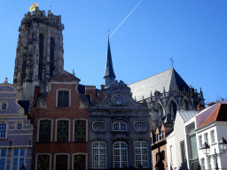 Buildings at the northwest side of the Grote Markt square and St. Rumbold`s Cathedral
