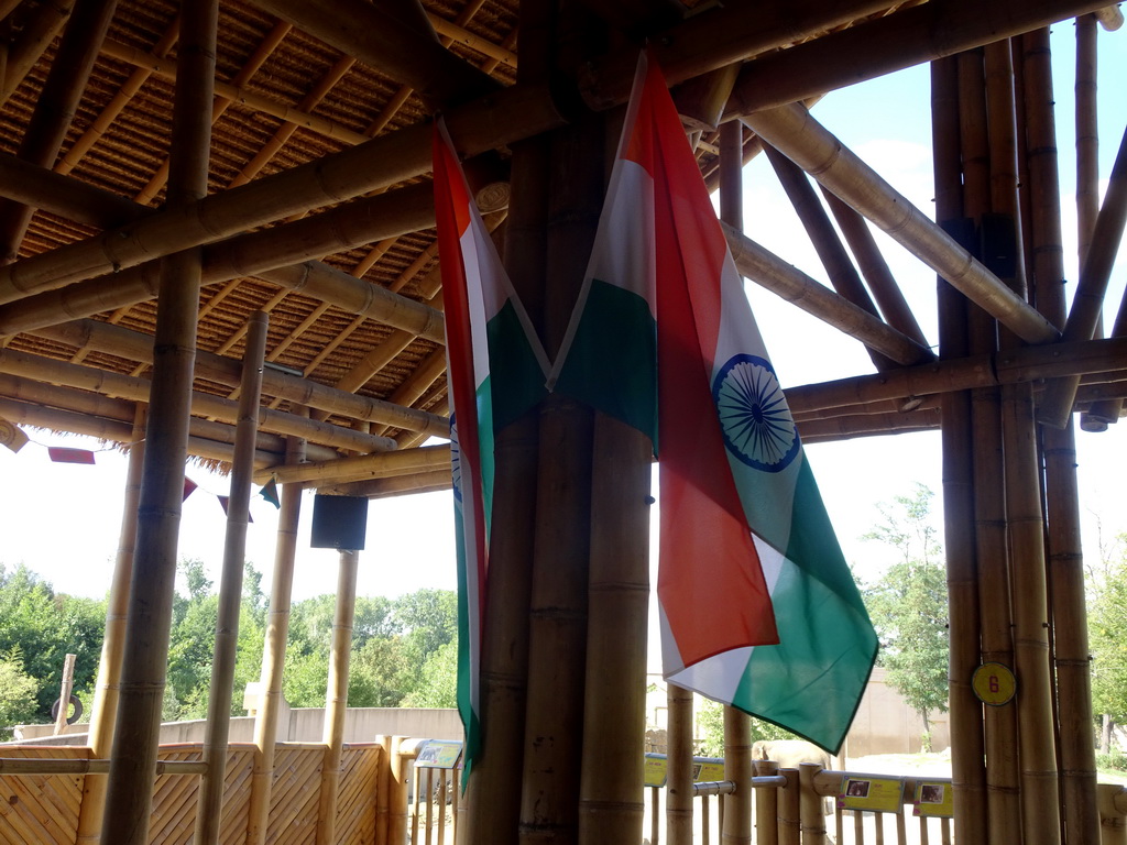 Indian flags at the Indian travel bureau at the Asia section of ZOO Planckendael
