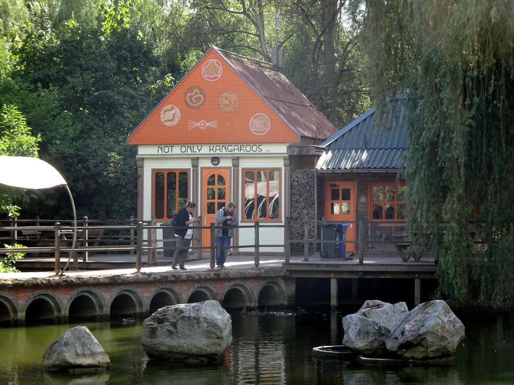Pond, bridge and buildings at the Oceania section of ZOO Planckendael