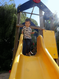 Max on a slide at the playground at the Africa section of ZOO Planckendael