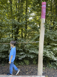 Max on a pole bridge at the playground near the Humboldt Penguin enclosure at the America section of ZOO Planckendael