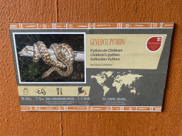 Explanation on the Children`s Python at the Reptile House at the Oceania section of ZOO Planckendael