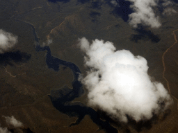 South side of Lake Eildon flowing into the Big River at Lake Eildon National Park, viewed from the airplane from Sydney