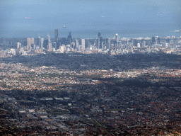 The north side of the city, skyscrapers in the city center and the coastline, viewed from the airplane from Sydney