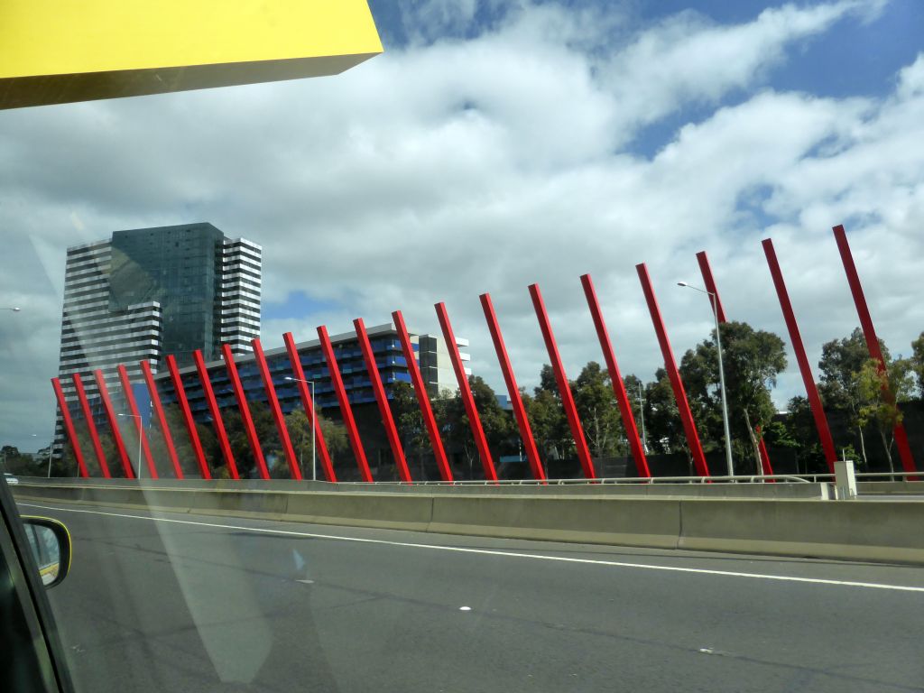 Buildings alongside the Citylink road, viewed from the taxi from the airport to the city center
