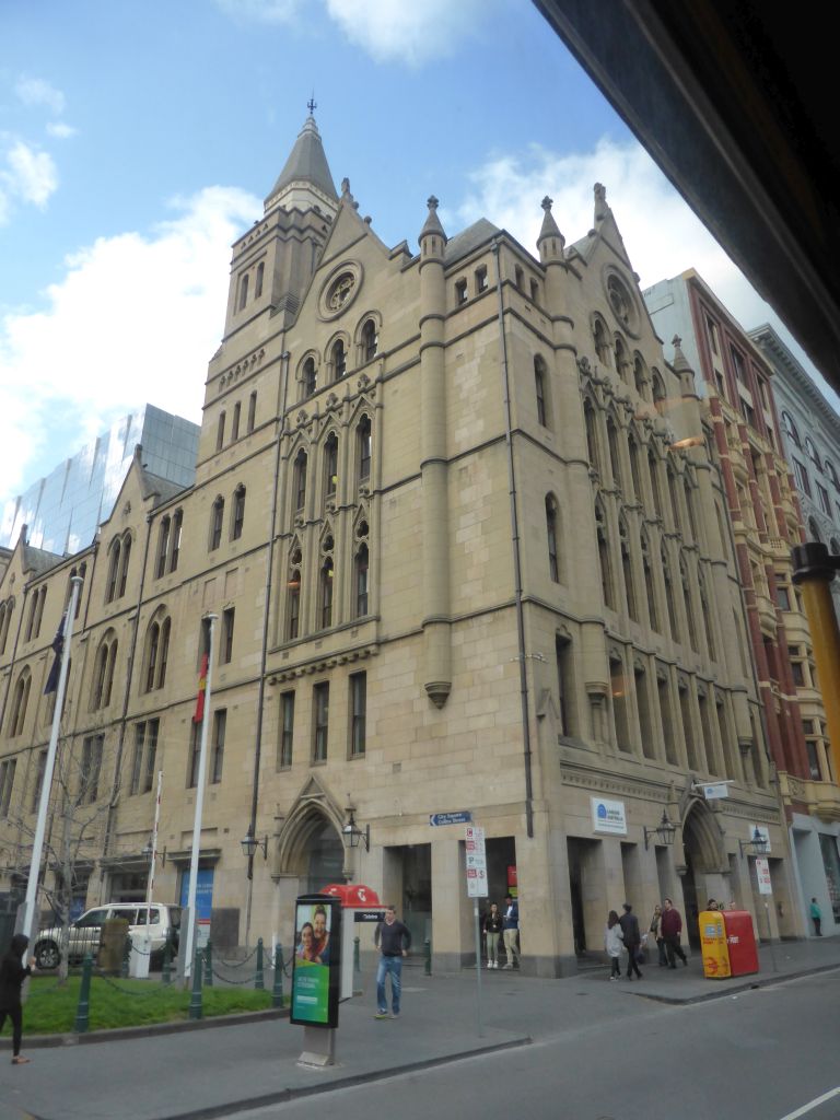 Buildings at the crossing of Flinders Street and Chapter House Lane, viewed from the City Circle Tram