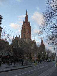 Swanston Street and City Square with St. Paul`s Cathedral