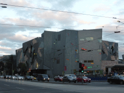 Front of the Australian Centre for the Moving Image at Flinders Street, at sunset