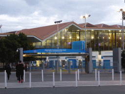 Entrance to Melbourne Park, viewed from the Rod Laver Arena / Melbourne Park tram stop, at sunset