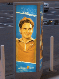 Poster of Roger Federer at the parking place of Melbourne Park, at sunset