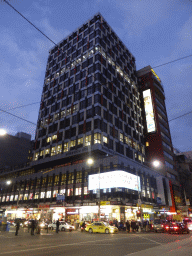 The Riverview House at the crossing of Flinders Street and Elizabeth Street, by night