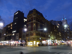 The crossing of Elizabeth Street and Collins Street, by night