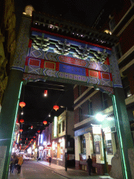 The center west gate of Chinatown at the crossing of Little Bourke Street and Russell Street, by night