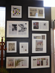 Newspaper and magazine articles on the wall at the Ground Floor of the Movember Headquarters Australia building at Punt Road