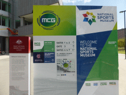 Information on the National Heritage List and the National Sports Museum in front of the Melbourne Cricket Ground