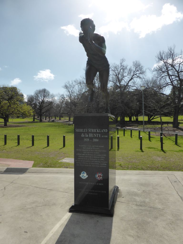 Statue of Shirley Strickland de la Hunty at the northeast side of the Melbourne Cricket Ground at Yarra Park