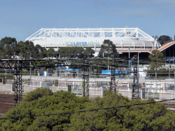 The railway and the Rod Laver Arena, viewed from the William Barak Bridge