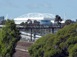 The railway and the Hisense Arena, viewed from the William Barak Bridge