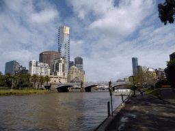 The Princess Bridge over the Yarra River and the Eureka Tower, viewed from the Princes Walk at the Birrarung Marr Park