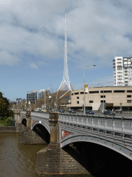 The Princess Bridge over the Yarra River and the Spire of the Arts Centre Melbourne, viewed from St. Kilda Road
