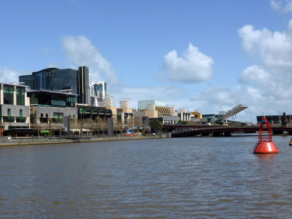 The Kings Bridge over the Yarra River and the Crown Casino and Entertainment Complex, viewed from Enterprize Park