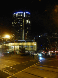 East side of the Crown Towers Hotel at Queensbridge Street, viewed from our tour bus from Phillip Island, by night