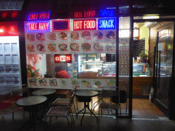 Miaomiao in a Chinese fastfood restaurant at Spencer Street, by night