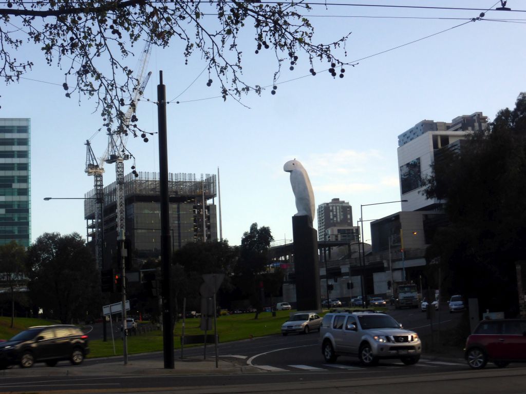 Wurundjeri Way with the sculpture `Eagle` by Bruce Armstrong, viewed from our tour bus to the Great Ocean Road